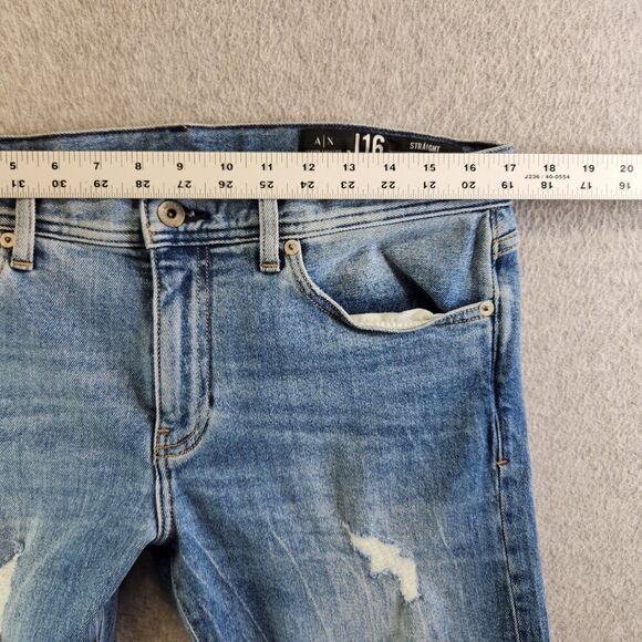 Armani Exchange Jeans Mens 31X30 Blue J16 Straight Distressed Slim Fit AX - Picture 10 of 16